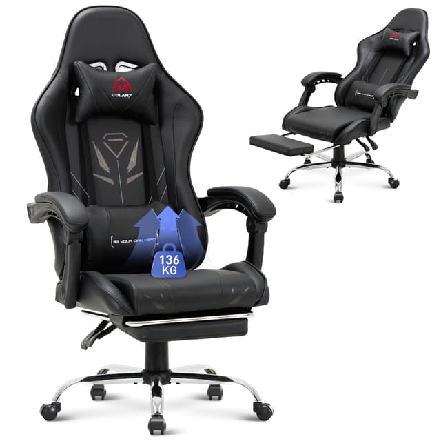 🎮 COLAMY Gaming Stuhl mit Fußstütze und Lendenwirbelstütze 🖥️