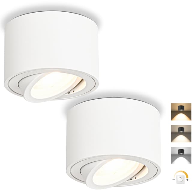 GeyouLux LED Aufbauspot Dimmbar Weiß - Extra Flach 30° Schwenkbar Ø80x50mm Deckenspots - 5W 500LM LED Modul 230V - 3000K/4000K/6500K Aufbauleuchte Aufputz Spots Aufbaustrahler Rund 2 Stück Weiß 2 Stück 🌟
