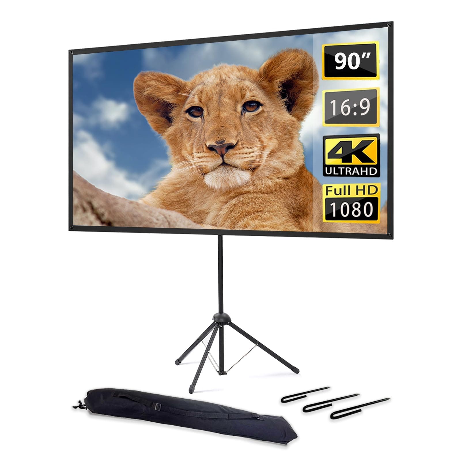 🎬 Beamer Leinwand mit Stativ 90 Zoll 16:9 4K HD Projektion - Leicht und Kompakt!