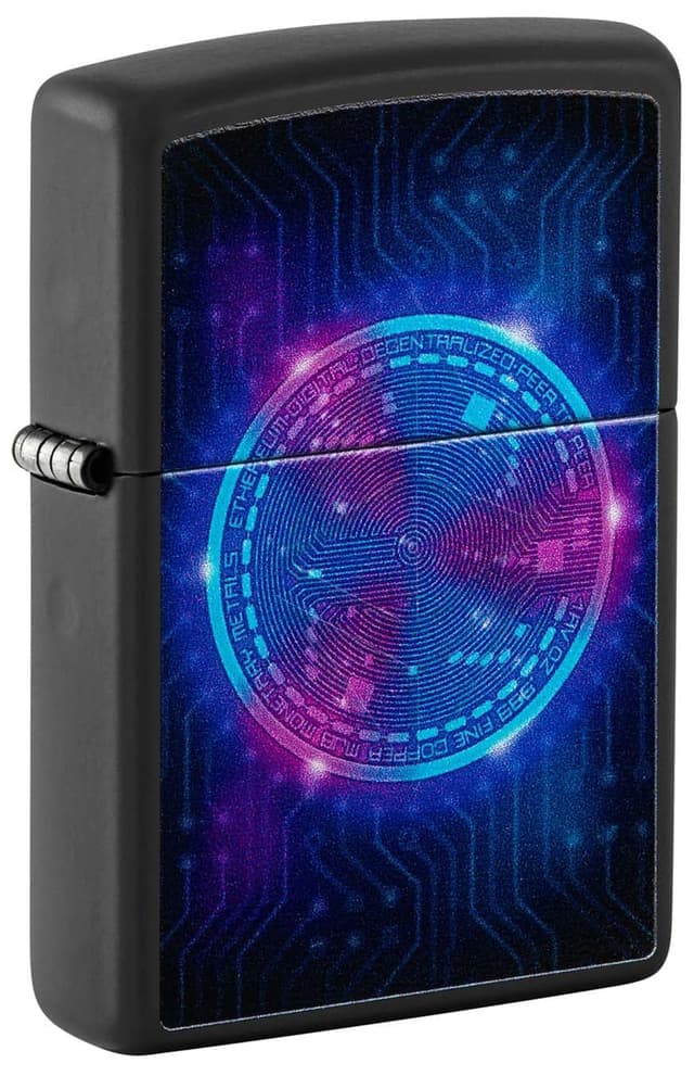 🔥ZIPPO – Ethereum Design – Schwarzmatte Farbe Bild Schwarz Matt Schwarz Licht – Sturmfeuerzeug🔥
