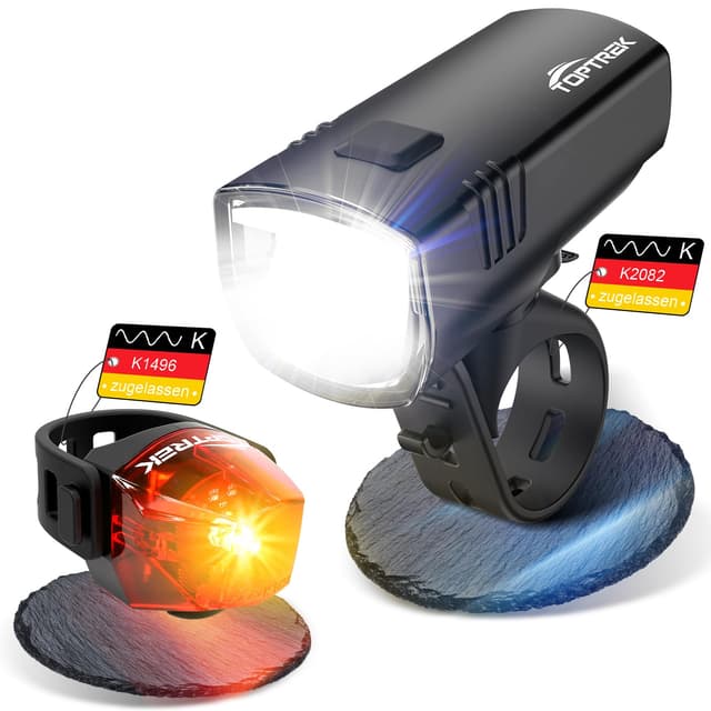 Toptrek Fahrradlicht Set 70 LUX | StVZO Zugelassen Fahrrad Licht | Fahrradlampe Vorne und Rücklicht Fahrrad IPX5 🚲