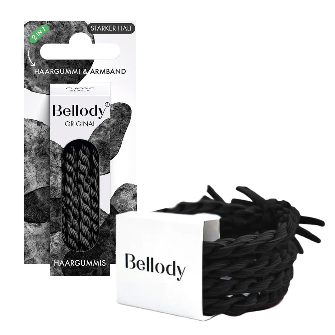 🌟 Bellody® Original Haargummis - Stylisch geflochtener Haargummi mit starkem Halt (4er Set - Classic Black) - Damen Haarschmuck in Schwarz 🌟