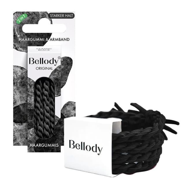 🌟 Bellody® Original Haargummis - Stylisch geflochtener Haargummi mit starkem Halt (4er Set - Classic Black) - Damen Haarschmuck in Schwarz 🌟