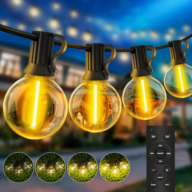 🌟 LED Lichterkette Außen 15m G40 Glühbirnen Gartenbeleuchtung Balkon Lichterketten Aussen IP44 Wetterfest Pavillon String Lights mit Fernbedienung für Terrasse Party Outdoor Strom Aussenlichterkette 15M/50FT-Fernbedienung
