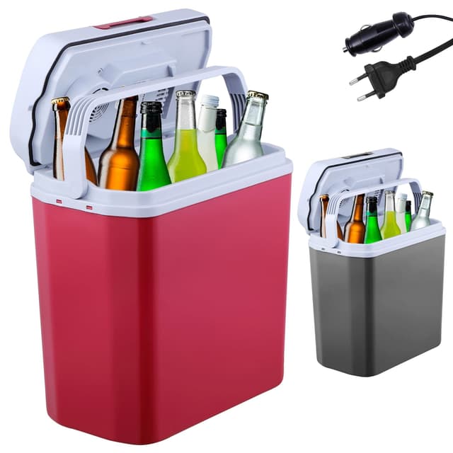 Arebos 20 Liter Kühlbox | Kühlbox klein | zum Kühlen und Warmhalten | mit ECO Modus | 12/230 V für Auto und Steckdose | elektrische Kühlbox | Kühltasche | Isoliertasche rot 🌞❄️🚗