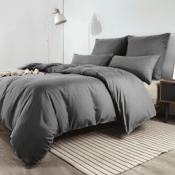 Soifox Bettwäsche 200x200 Grau Anthrazit - Mikrofaser bügelfrei & knitterfrei