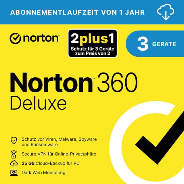 🔥 Norton 360 Deluxe 2025 2+1 | 3 Geräte | 1 Jahr 🔥