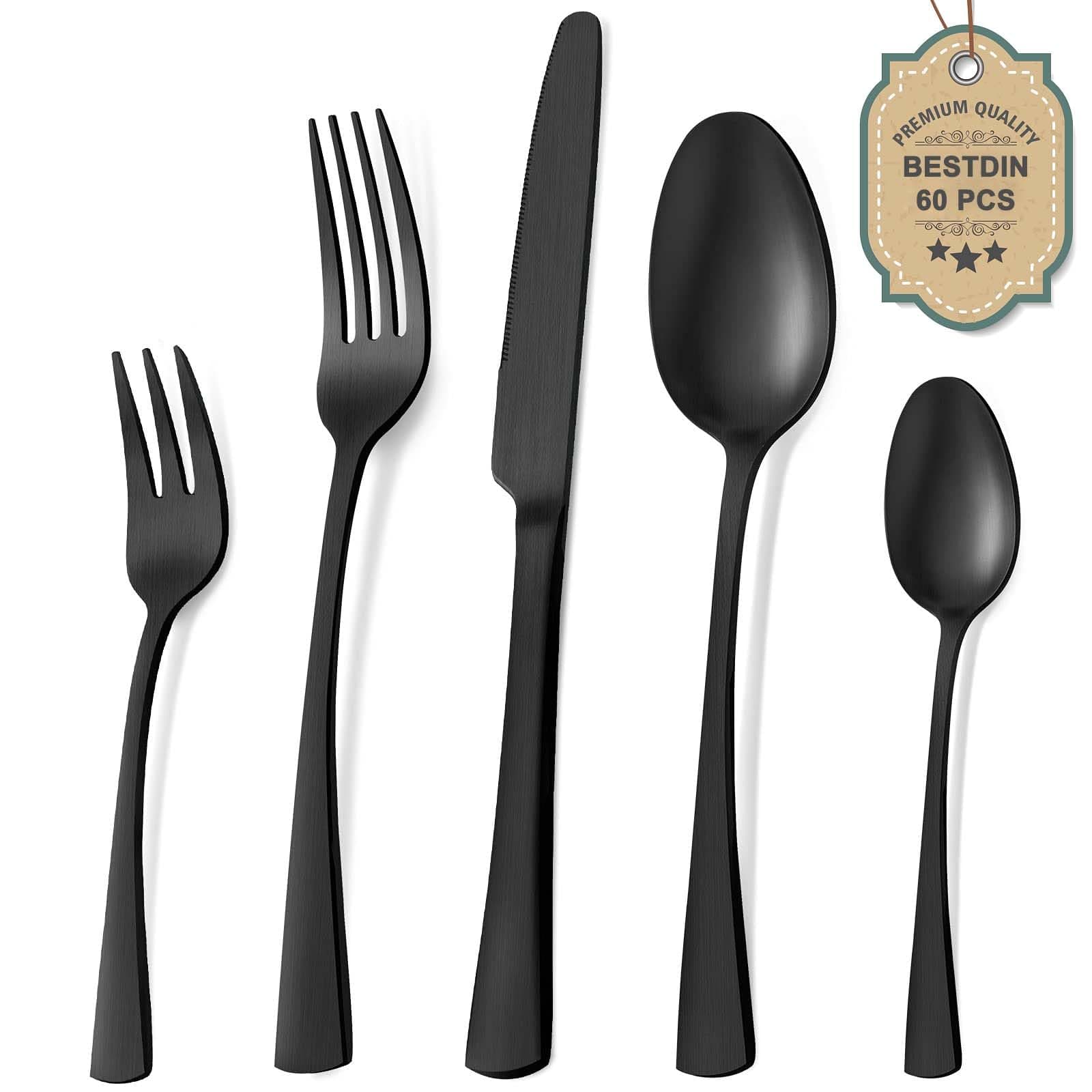 🍴 Bestdin Besteck Set 12 Personen, 60 teilig Edelstahl Besteckset Schwarz Matt