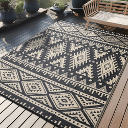 Homaxy Outdoor Teppich Wetterfest Schwarz & Beige 🌞🏞️