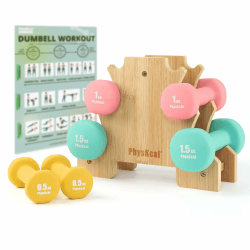 PhysKcal Kurzhantel-Set | Hanteln Set und Aufbewahrungsständer für Heimtraining | Fitnessstudio 6kg | Gelb, Rosa, Tiffany