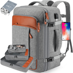 Lumesner Handgepäck-Rucksack, extra groß, 40 l, Flugzugelassen, Reiserucksack mit Packwürfeln XL Grau