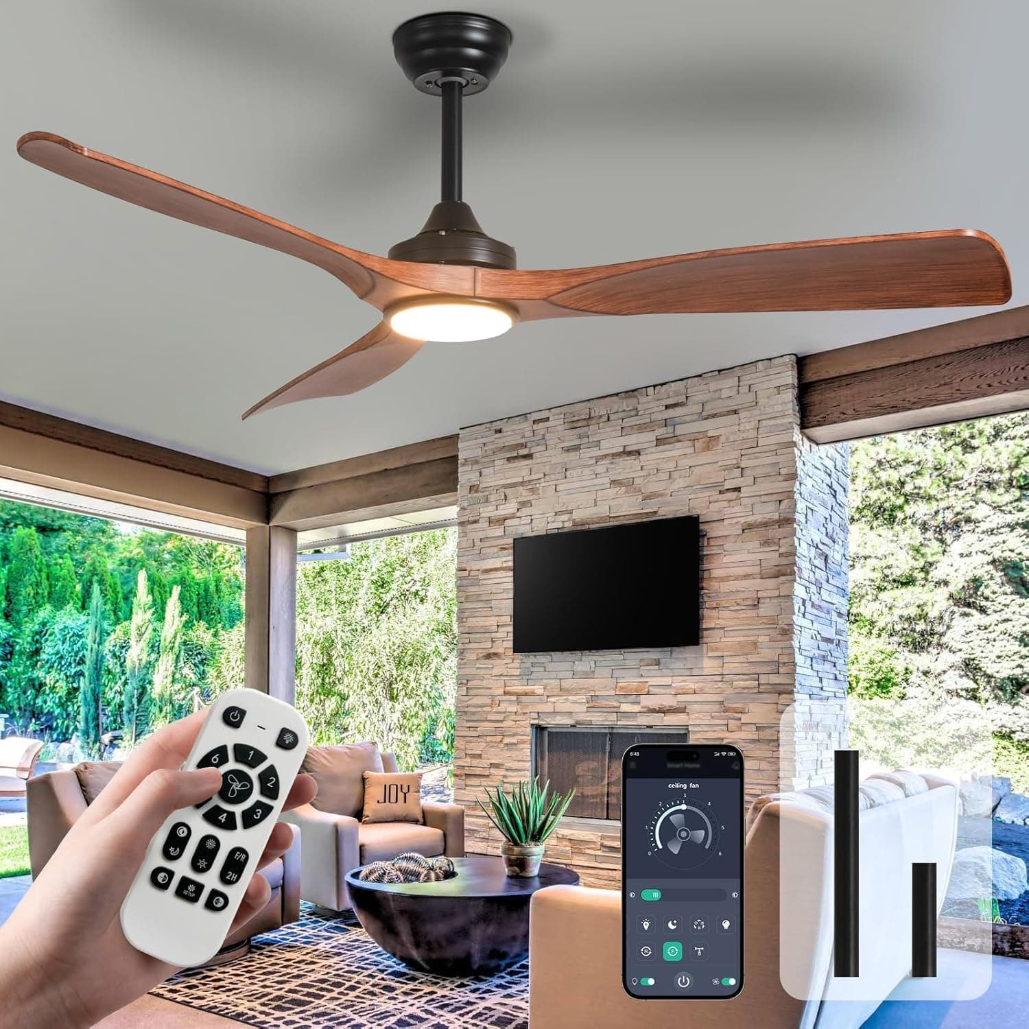 Depuley Leise Deckenventilator mit Beleuchtung für Außen 🌿 LED Lampe mit Ventilator für Garten Terrasse - 132CM Groß Deckenventilator mit Licht und APP für Wohnzimmer Restaurant Büro, Braun Braun 52''-Mit Licht
