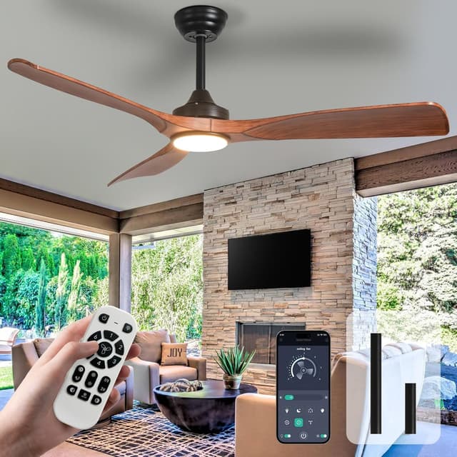 Depuley Leise Deckenventilator mit Beleuchtung für Außen 🌿 LED Lampe mit Ventilator für Garten Terrasse - 132CM Groß Deckenventilator mit Licht und APP für Wohnzimmer Restaurant Büro, Braun Braun 52''-Mit Licht