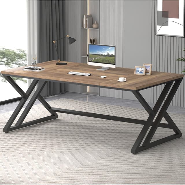 🌟 LVB Großer Schreibtisch für Home Office 🖥️ Bürotisch Holz Metall 180x80cm 🎮 Officetisch Rustikale Eiche