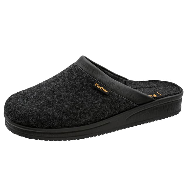 🌟 Sonderangebot: Fischer Herren Hausschuh Pantoffel Karomuster 204602 44 EU Schwarz Anthrazit 205 🌟