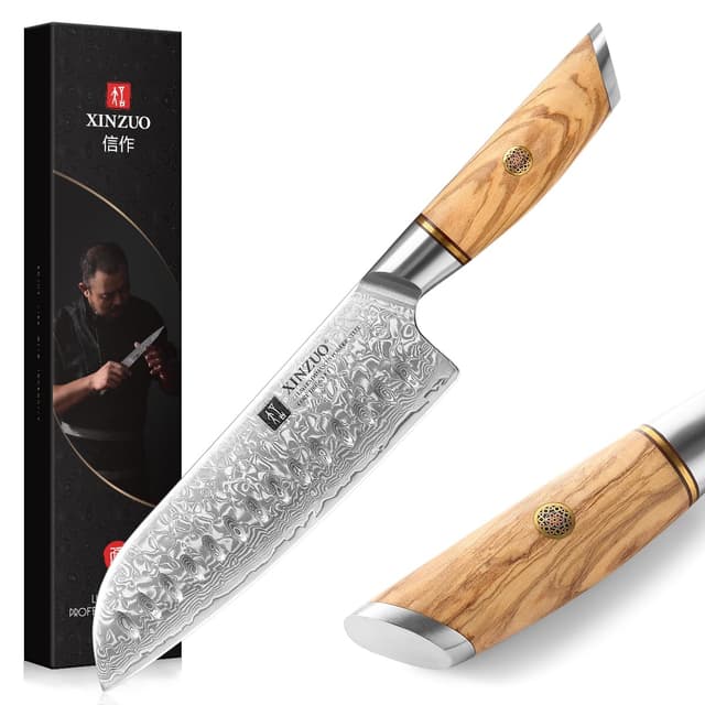 XINZUO Damaststahl 18.2cm Santokumesser 🌟 Profi Küchenmesser Angebot 🎁