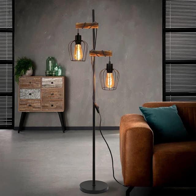 🌟 ZMH Stehlampe Wohnzimmer Holz Stehleuchte Schwarz 🌟
