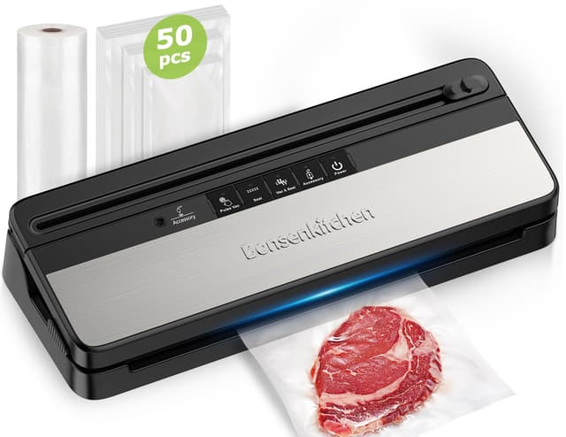 Bonsenkitchen Vakuumiergerät VS3016 mit 50 Vakuumbeutel und Cutter