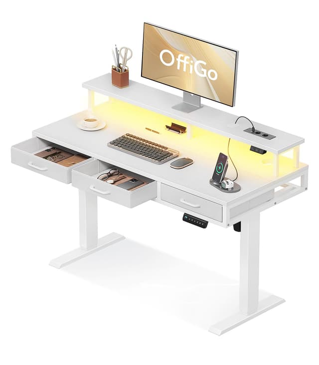 🌟 Großer Deal! Elektrischer Schreibtisch von OffiGo, Höhenverstellbar mit Schubladen und Monitorständer