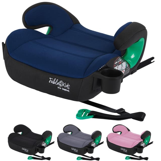 FableKids Sitzerhöhung Auto Kinder Isofix 🚗 | 3-Punkt-Sicherheitsgurt | Kindersitzerhöhung bis 5 Jahre | Autositz für Kinder 125-150cm mit Becherhalter | ECE R129/03 | Blau