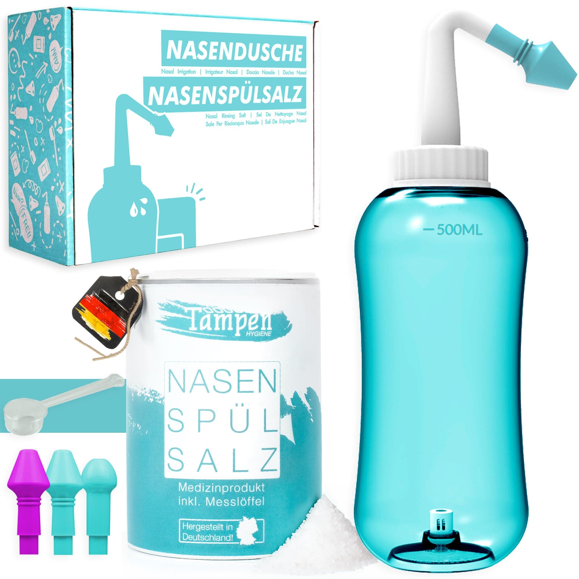 👃 Tampen Nasendusche Set für Erwachsene & Kinder 🌿 120x Premium Nasenspülsalz inklusive
