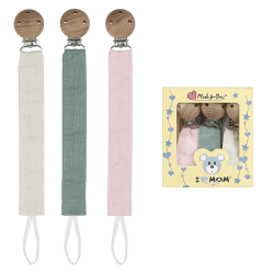 🌟 RUBY Schnullerkette Stoff Set - Schnullerketten mit Buchenholz Clip 🌟