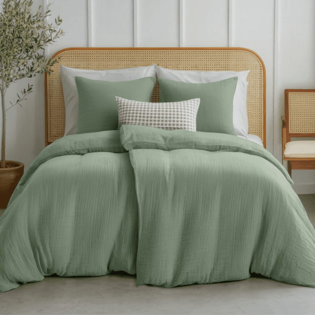 Dreamzie Musselin Bettwäsche 135x200 cm aus 100% Baumwolle 🌿 4-teilig Set in Grün 🛏️