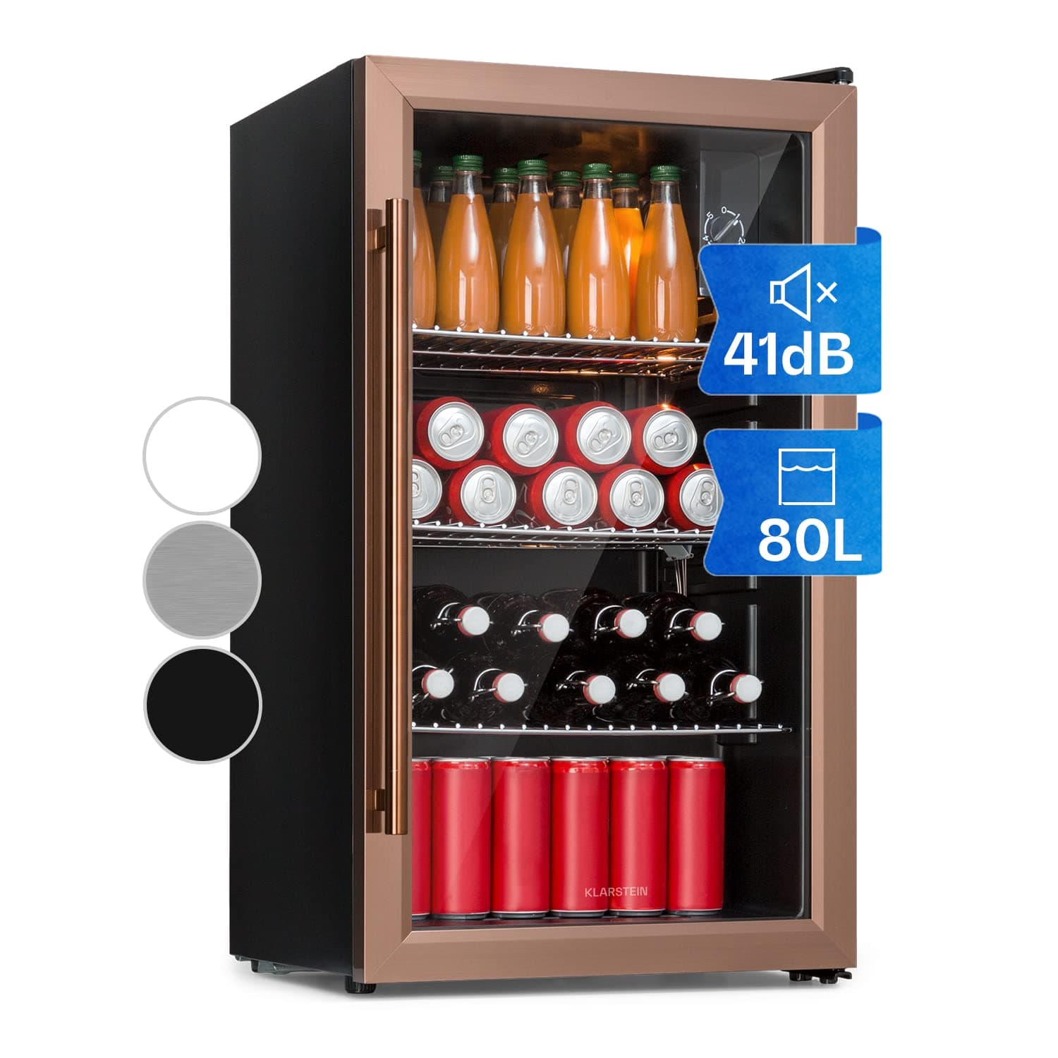 Klarstein XXL Mini Kühlschrank mit Glastür & LED 🍻 80L Copper_metallic