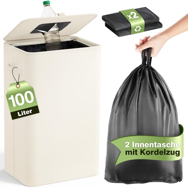 Großvolumiger Pfandsammler mit Deckel 100L - Pfandflaschen Behälter 🌿🌍