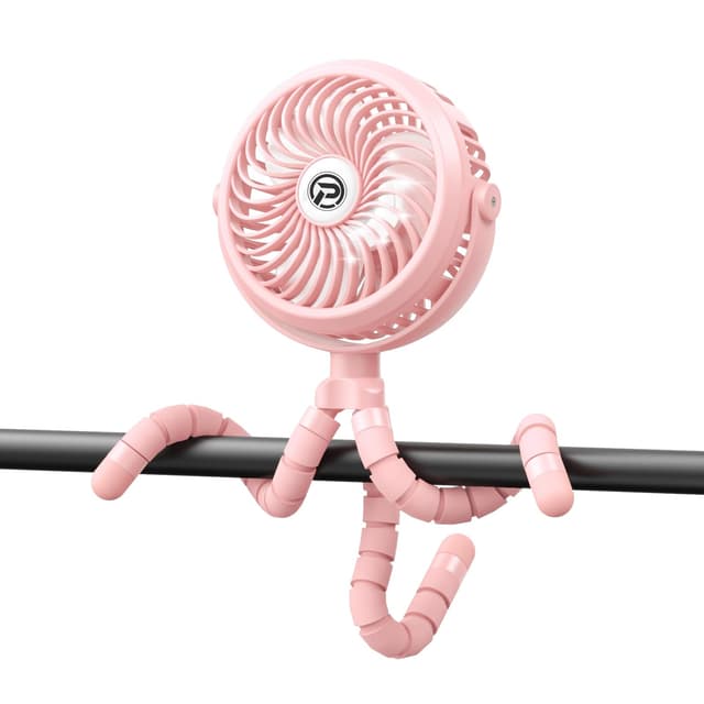 🎀 Winique Kinderwagen Ventilator 🌬️ Leise Handventilator mit 3 Geschwindigkeiten / 360° drehbar/LED-Lichts - Pink Rosa 🌸