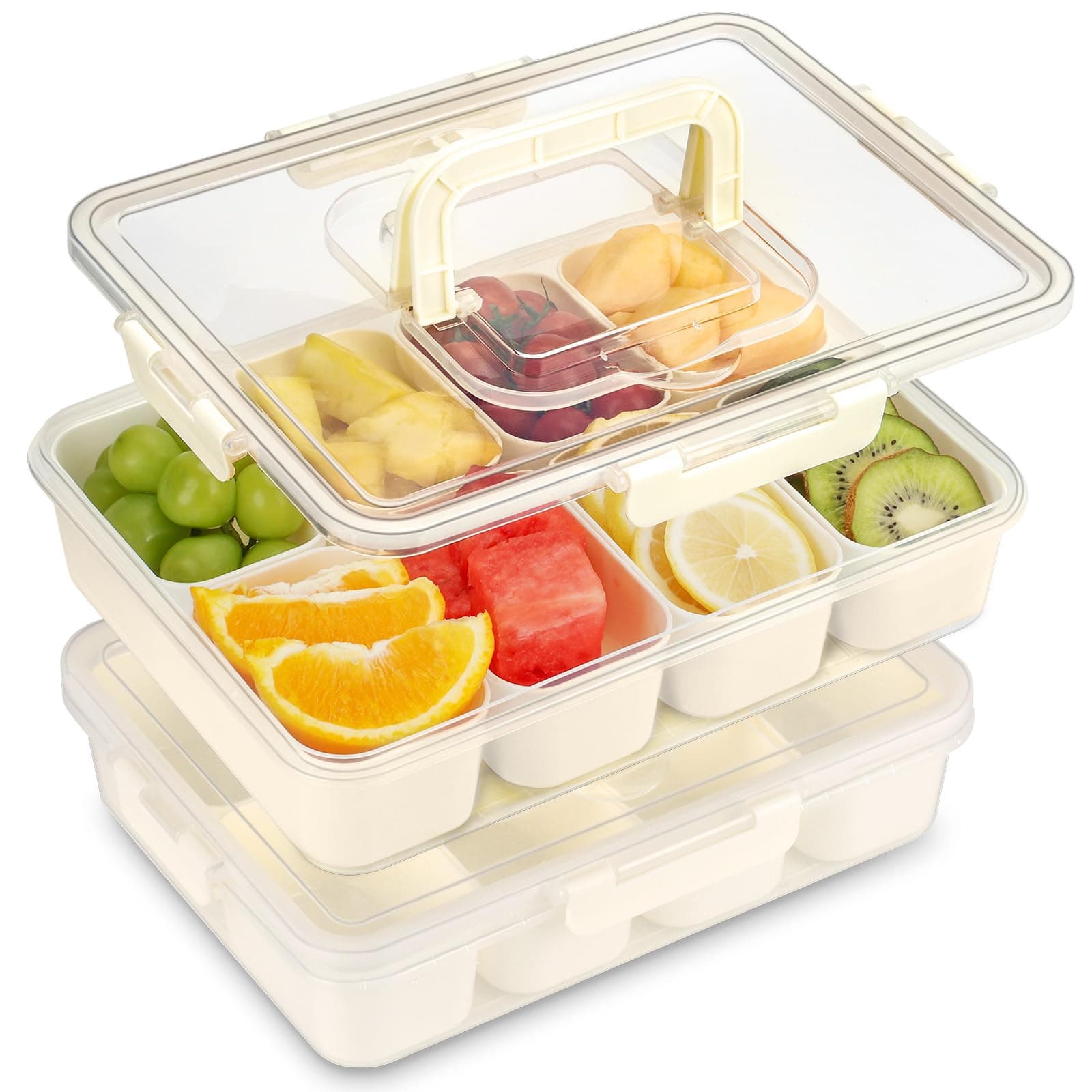 🍪🍏🍬 KOMABLEN Snackbox mit 8 Fächern, 2 Stück Snackteller 🥦🌰🍨