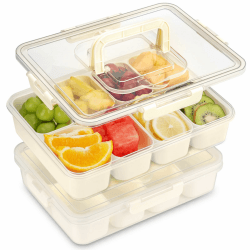 🍪🍏🍬 KOMABLEN Snackbox mit 8 Fächern, 2 Stück Snackteller 🥦🌰🍨