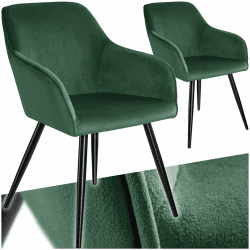 tectake® 2er Set Esszimmer Stuhl aus Samt - Dunkelgrün/Schwarz