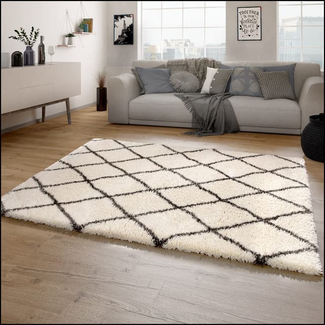 Paco Home Hochflor Teppich Wohnzimmer Shaggy Langflor Skandinavisches Rauten Muster Modern 🏡