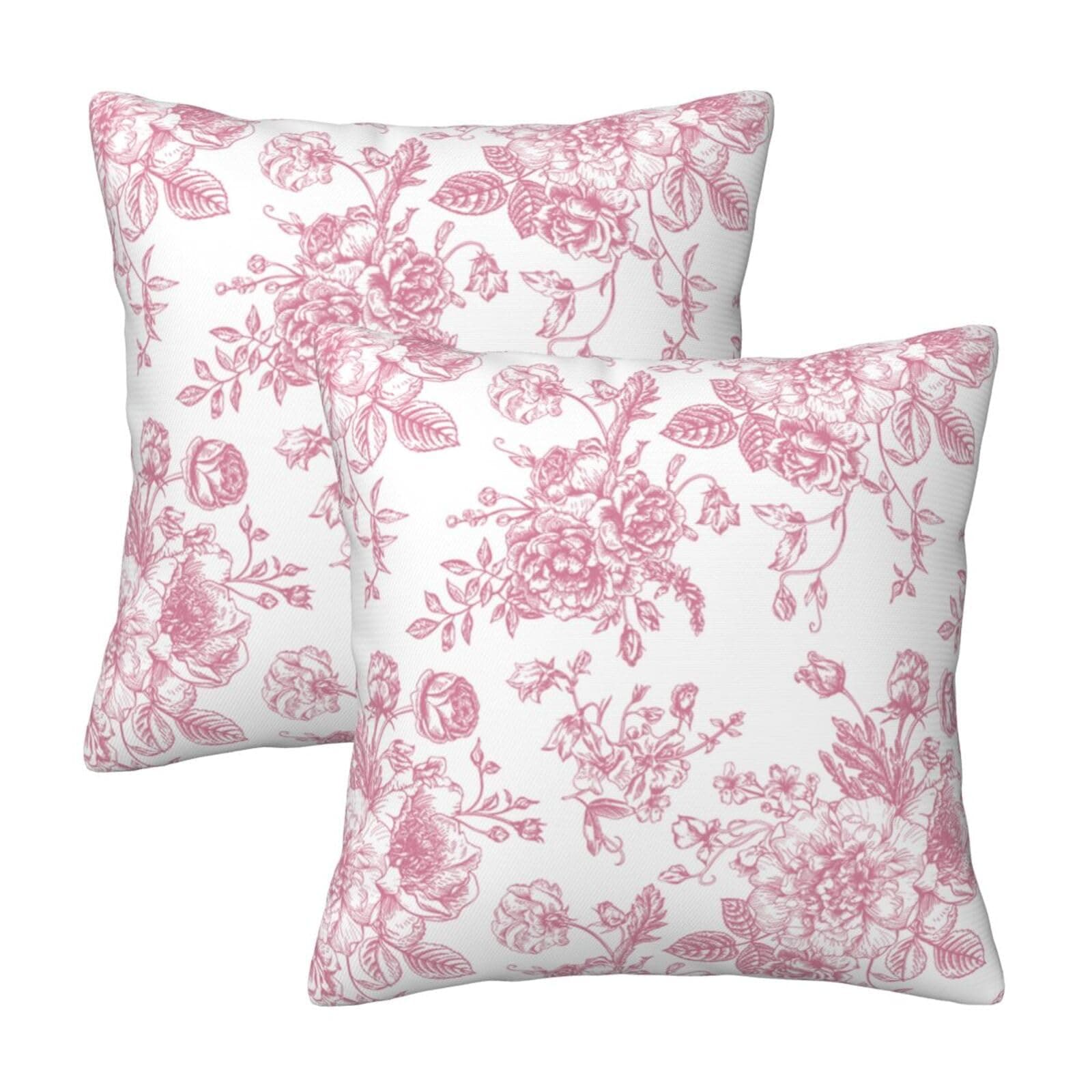 🌸🌼🌺 Kotkiddy Rosa und Weiß Blumenmuster Wurfkissenbezüge 18x18 Zoll Set von 2 🌺🌼🌸