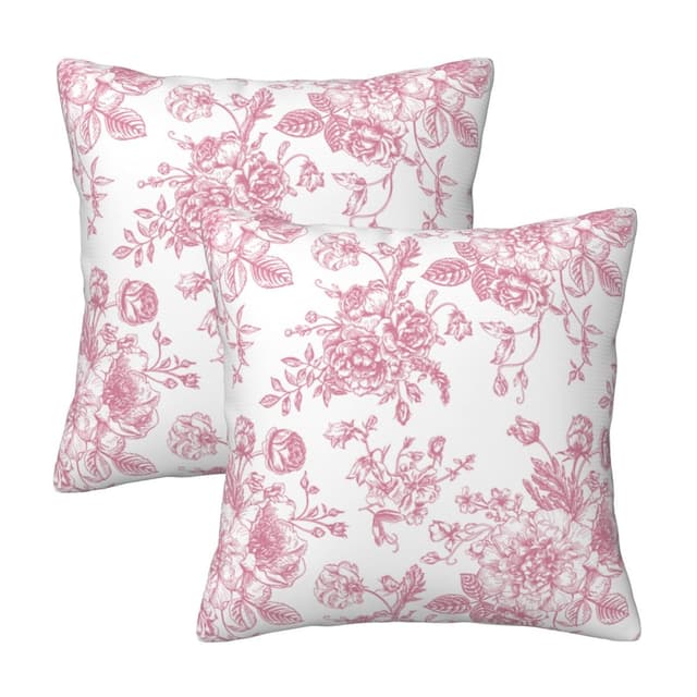 🌸🌼🌺 Kotkiddy Rosa und Weiß Blumenmuster Wurfkissenbezüge 18x18 Zoll Set von 2 🌺🌼🌸