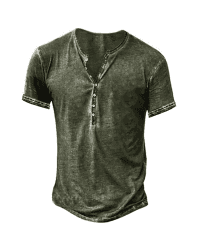 👕 Herren Langarm/Kurzarm Henley Shirt Männer Freizeithemd 3XL 1-grün