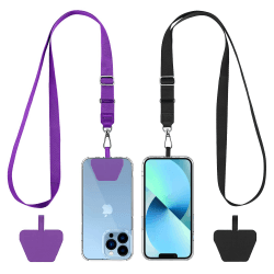 📱 CACOE Handyband Universal 2 Stück Einstellbar Halsband Schlüsselband mit 2 Durable Patches,Handy-Lanyard Universelle Umhängetasche Multifunktional Schwarz+lila 🎉
