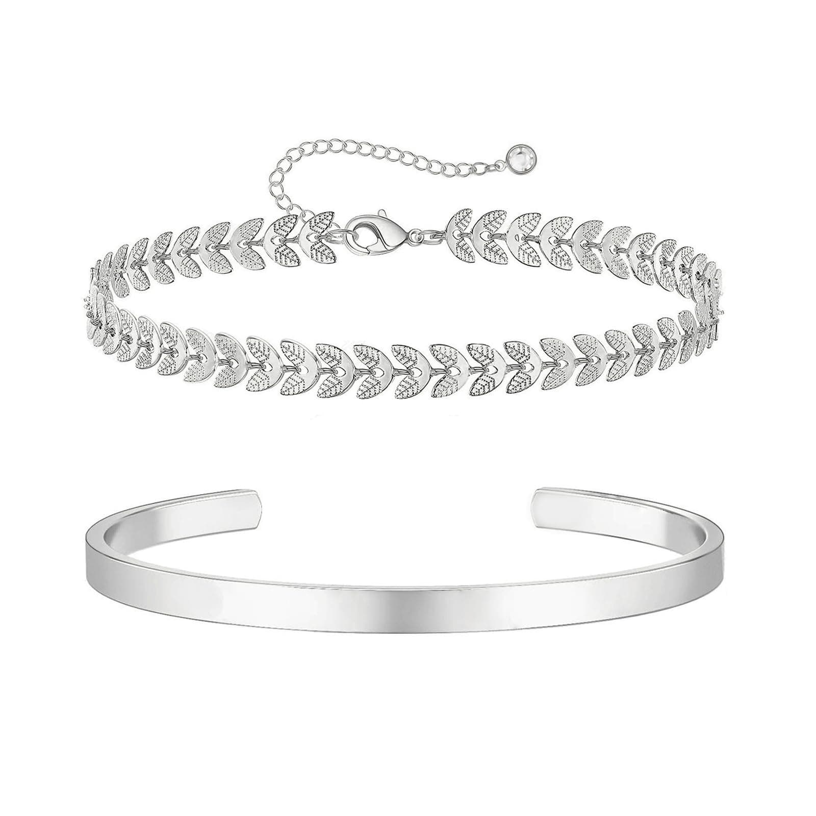 🎁 APMGONT Herren Armbänder Set - Silber Vergoldet Offen Armreif & Kette Armband für Männer