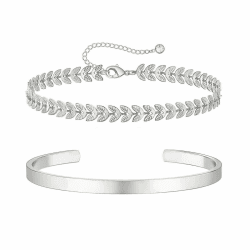 🎁 APMGONT Herren Armbänder Set - Silber Vergoldet Offen Armreif & Kette Armband für Männer