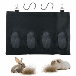 🐰🌾 Kaninchen Heutasche mit 4 Fenster - Schwarz - 2 Stück S-Haken inklusive