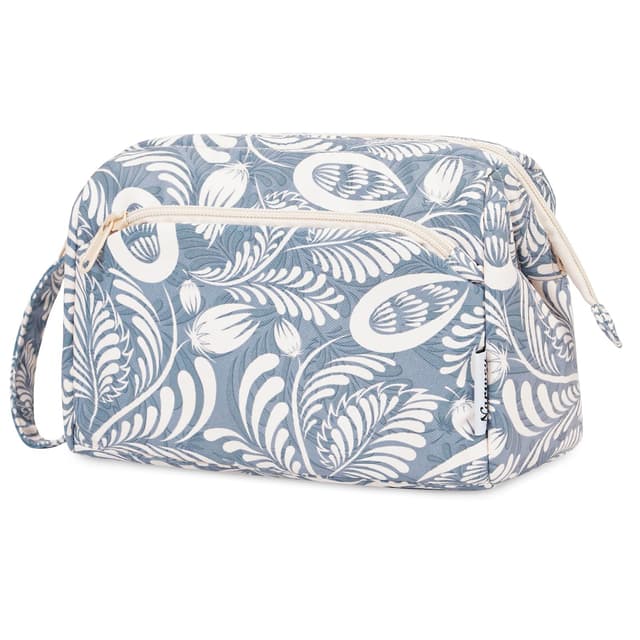 Narwey Kulturtasche Damen Kulturbeutel Kosmetiktasche Schminktasche Reise Make-up-Tasche mit Weit Offener Tasche für Damen Frauen (Blaues Blatt) Z-blaues Blatt