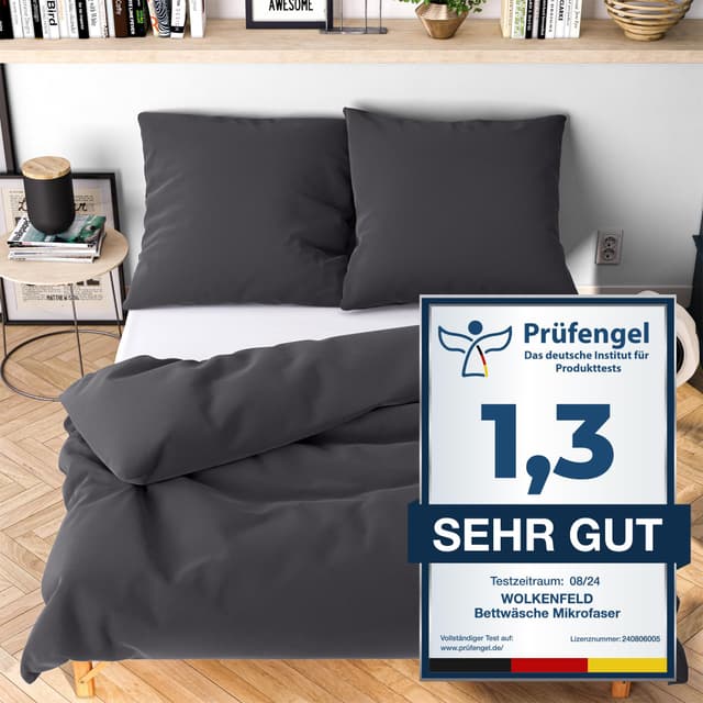 Angebot: Wolkenfeld Bettwäsche 135x200 grau anthrazit 😍 - kuschlig weich & bügelfrei