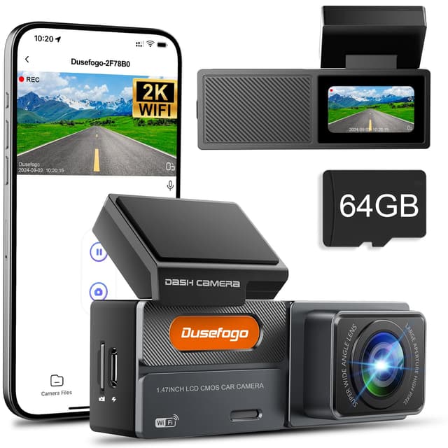 🚗 Dashcam Auto Front 2K mit WiFi & Dash Cam Car 64GB-Karte 📷🌙
