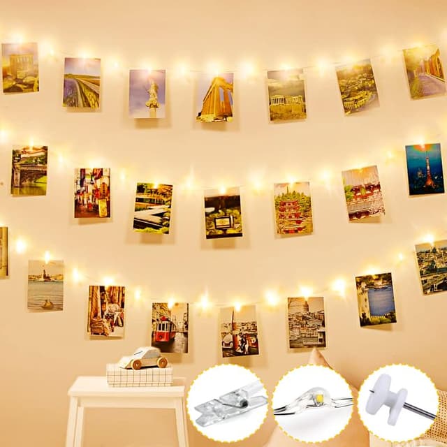 Liyade Fotowand für Zimmer Deko 📸 LED Fotoclips Lichterkette 🌟 3M 30LED Lichterkette mit 15 Klammern