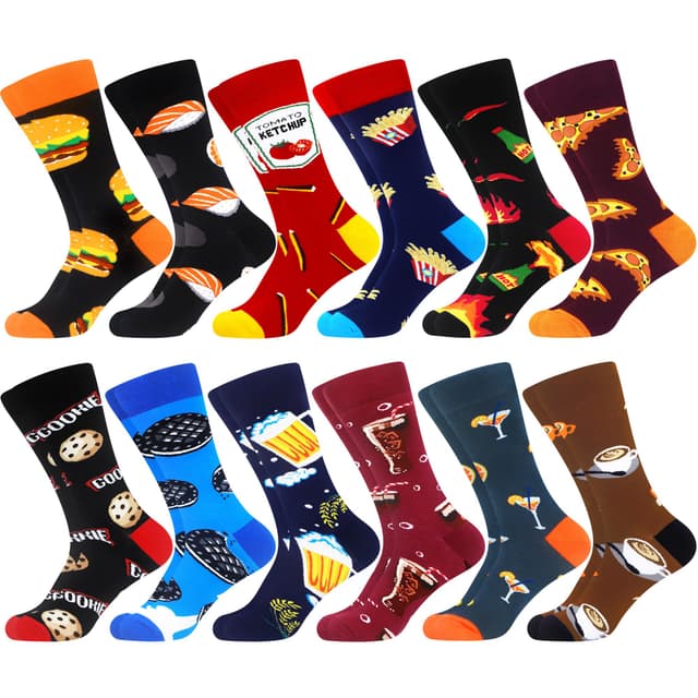 WeciBor 12 Paar Lustige Herren Baumwolle Socken 🍔🍟🍕🍪🍺🥤☕️