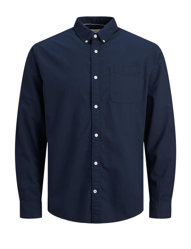 👔 JACK & JONES Herren Slim Fit Freizeithemd 100% Baumwolle Langarm Kariert Navy M XL Navy Blazer