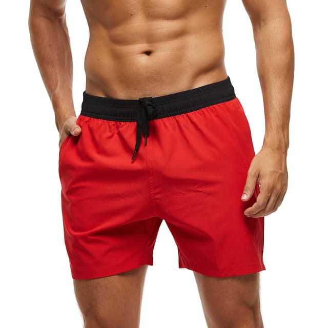 🩳 Arcweg Badehose für Herren mit Reißverschlusstasche Schwarz/Rot