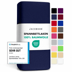 🛏️ Jacobson Jersey Spannbettlaken Spannbetttuch Baumwolle Bettlaken (90x200-100x200 cm, Dunkelblau) 90x200 - 100x200 cm Dunkelblau - Angebot!