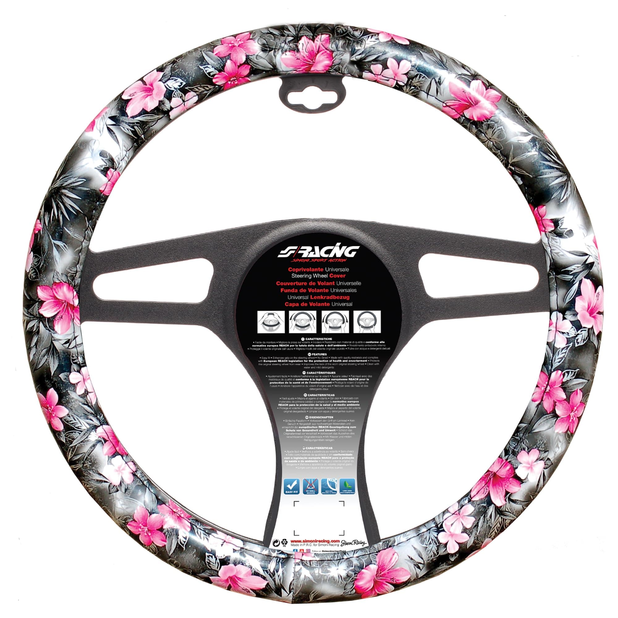 🌺🚗 Simoni Racing CVT/36 Lenkradbezug, Blumen, Schwarz - 50% Rabatt!